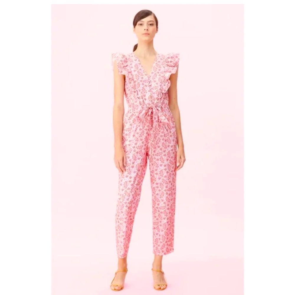 La Vie Rebecca Taylor Jumper Romper Floral Medium V-neck Ruffle Sleeveless EUC-